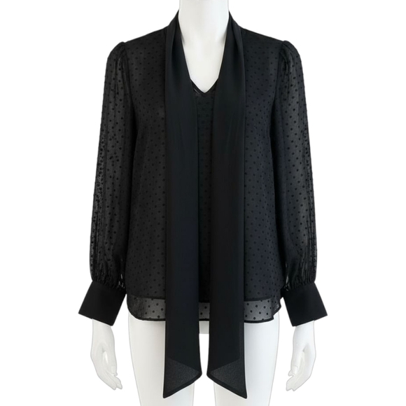 Altuzarra Tops - Altuzarra Swiss Dot Sheer Tie-Neck Flowy Elegant Timeless Black Sheer Blouse
